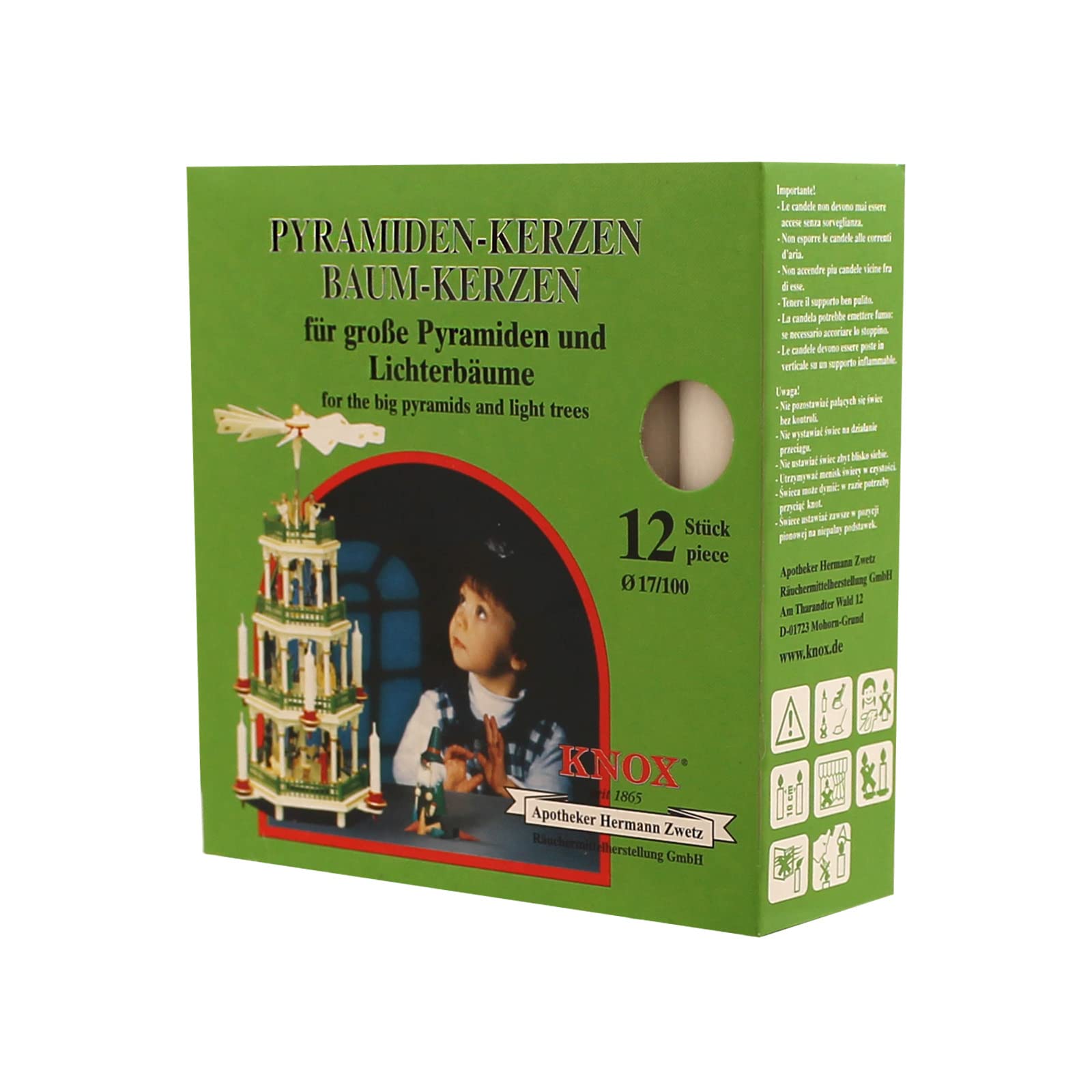 Knox Pyramidenkerzen weiß, 20er Pack (20 x 12 Stück) Größe: ca. 17 x 100 mm Weihnachtskerzen