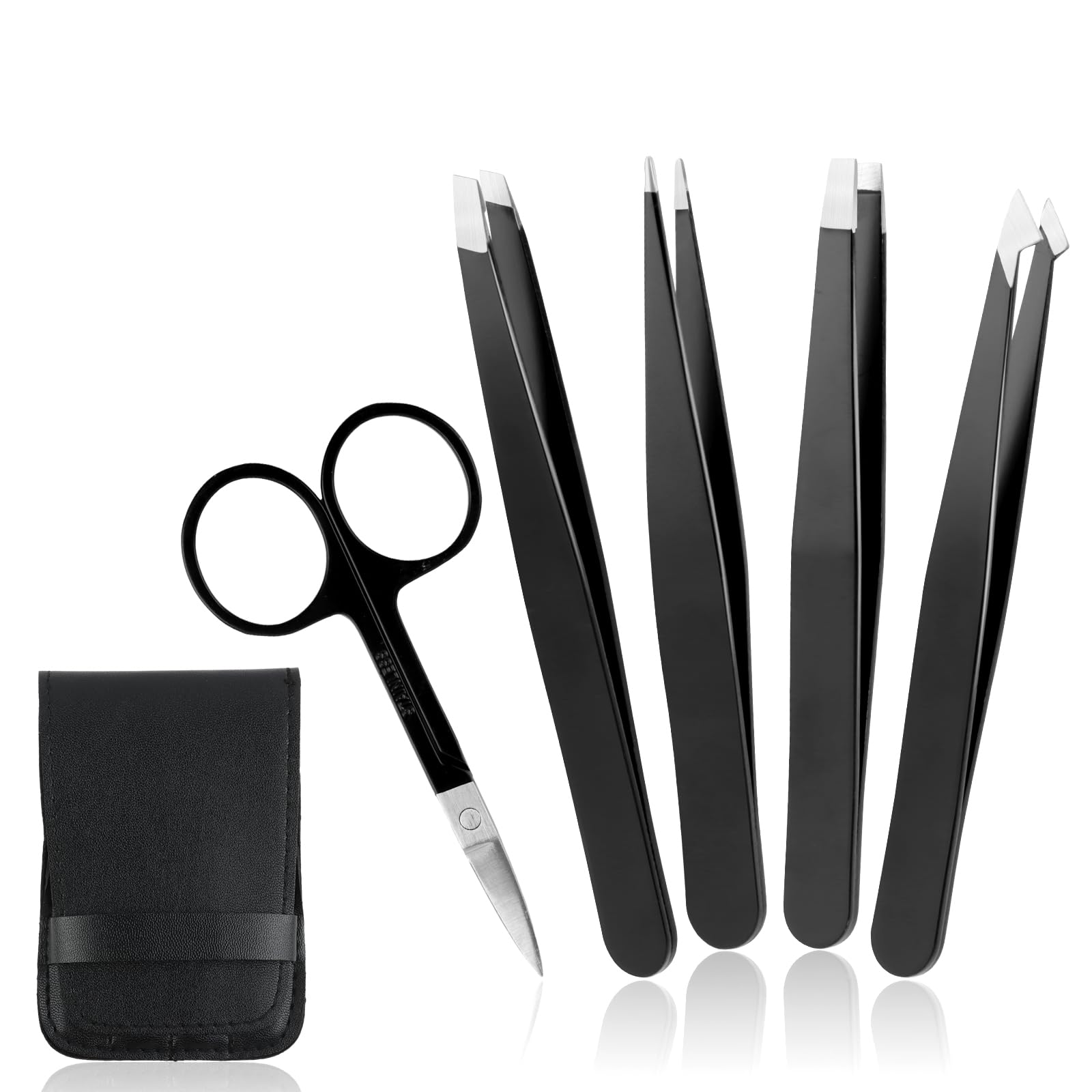 5pcs Kit de Pinzas Depilar Profesionales, RISVOWO Pinza de Pelo con Tijeras, Kit de Cejas de Acero Inoxidable para Pelos Faciales, Tweezerman, Espinillas y Astillas Para Femenino Y Masculino