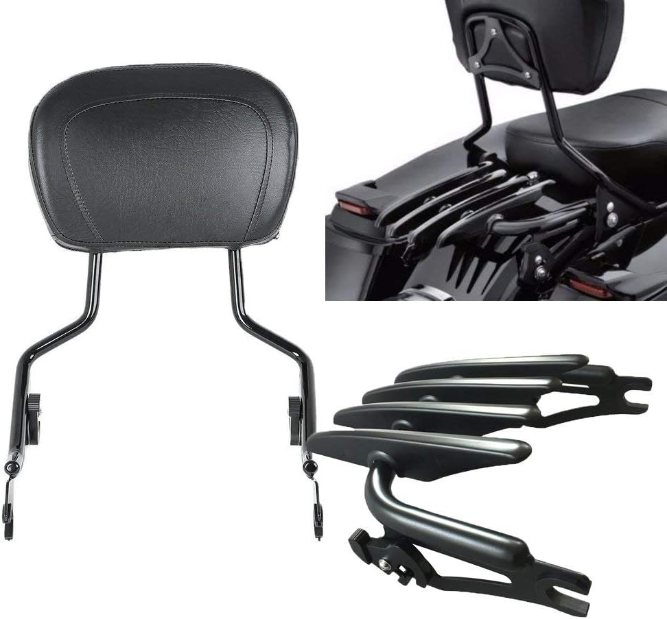 TJMOTO Passenger Backrest Quick Detach Sissy Bar with Stealth Luggage Rack For Harley Davidson Touring Electra Glide Road Glide Road King Street Glide FLHR FLHX FLTR FLHT 2009-2019 Black