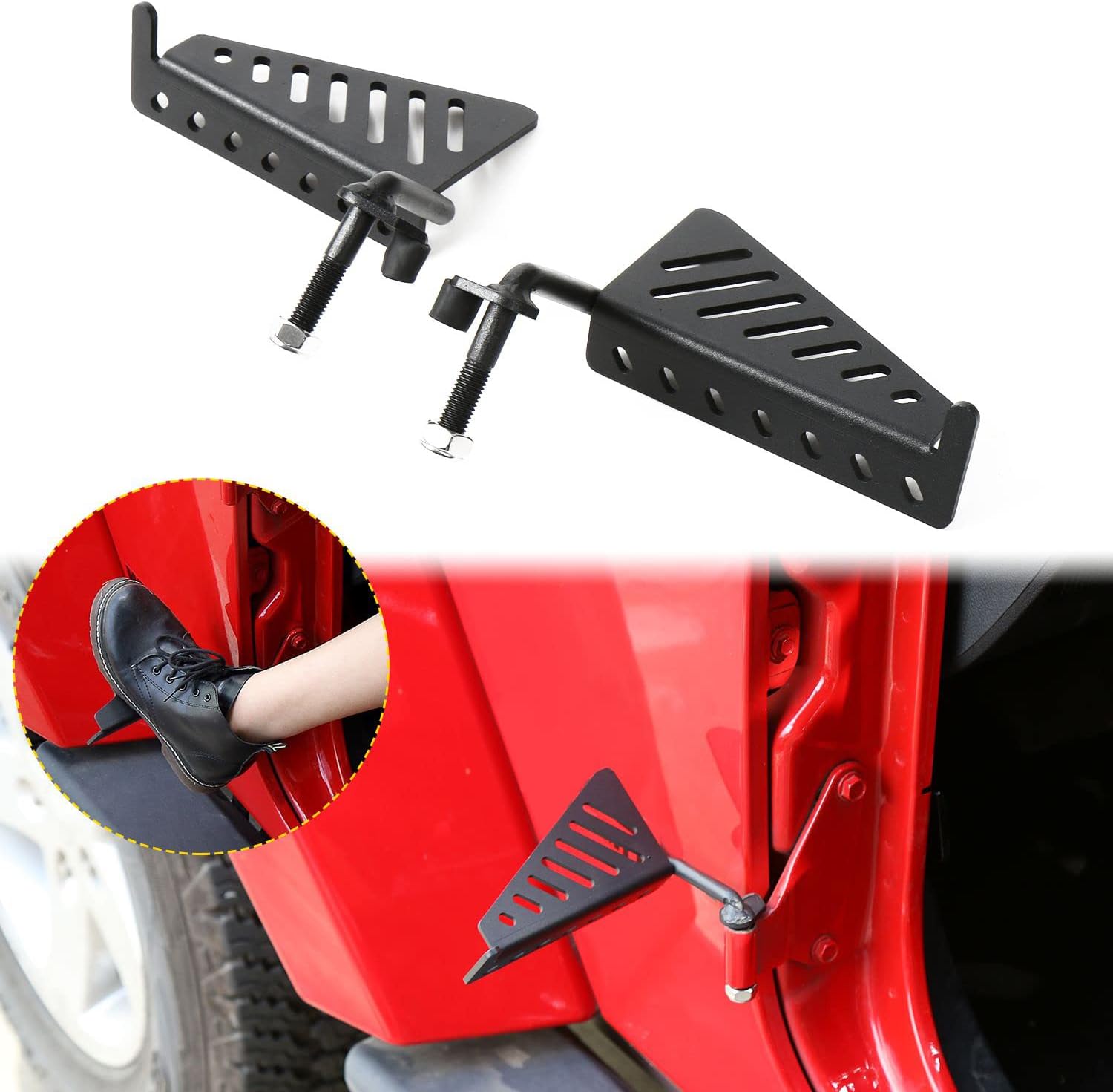 JeCar Exterior Front Foot Pegs Metal Foot Step for 2007-2018 Jeep Wrangler JK JKU, 2018-2020 Jeep Wrangler JL JLU & 2020 Jeep Gladiators JT, Black