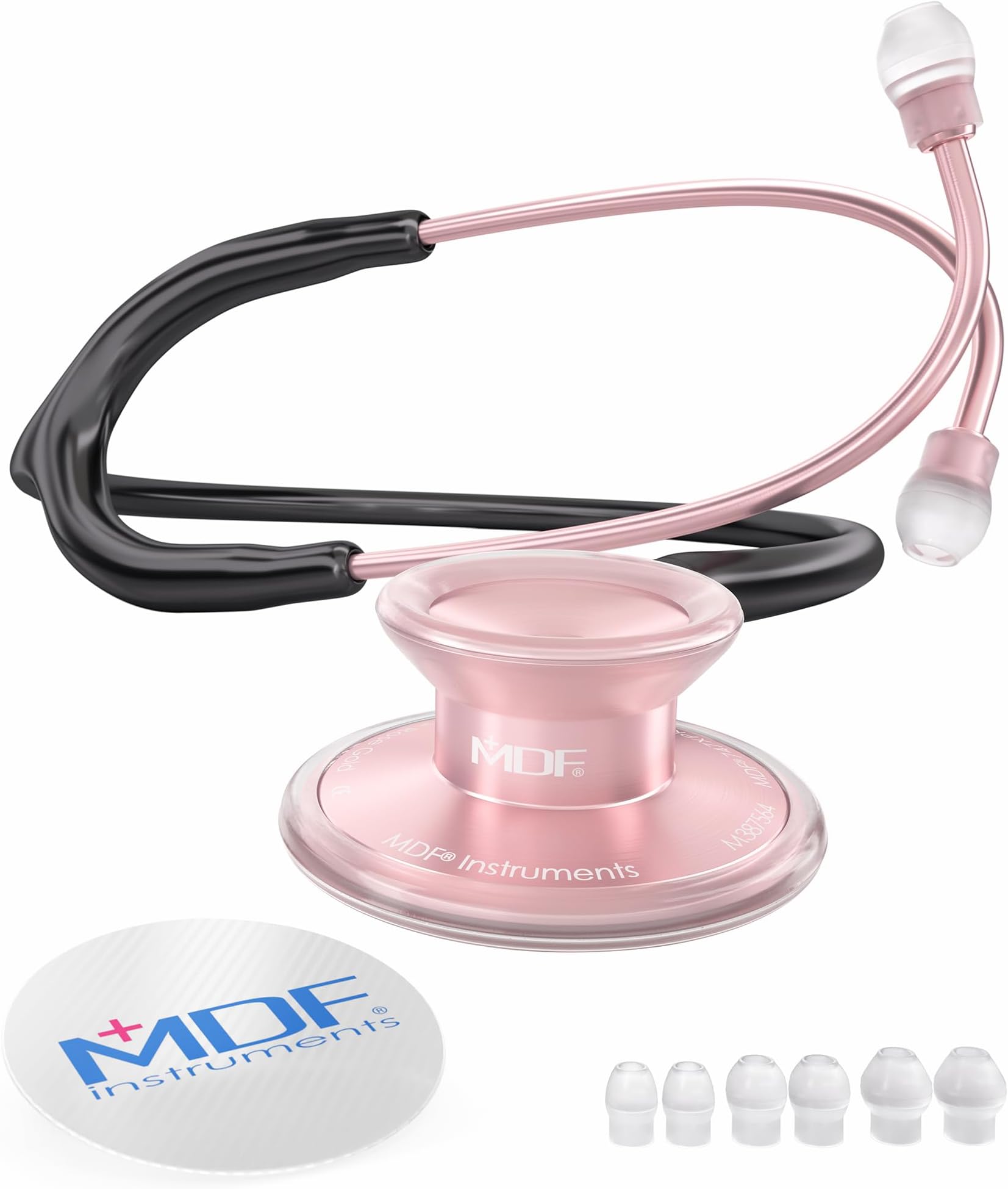 Acoustica Lightweight Stethoscope for Doctors, Nurses, Students, Home Health Use, Adult, Dual Head, Black Tube, Rosegold (Matte Finish) Chestpiece-Headset, MDF747XPRG11
