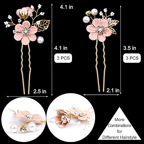 Miniatura 3 de 6 horquillas para el cabello de boda de flores nupciales con perlas de cristal, pinzas para el cabello, accesorios de boda dorados con diamantes de