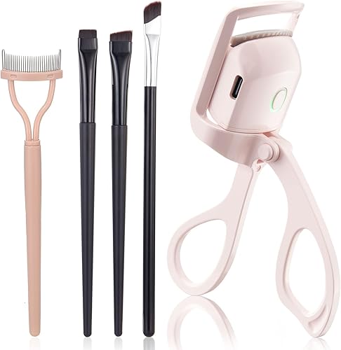 FIBOTY Rizadores de pestañas con calefacción, rizadores de pestañas con cepillo de peine y delineador de ojos, rizador de pestañas calentado, 3