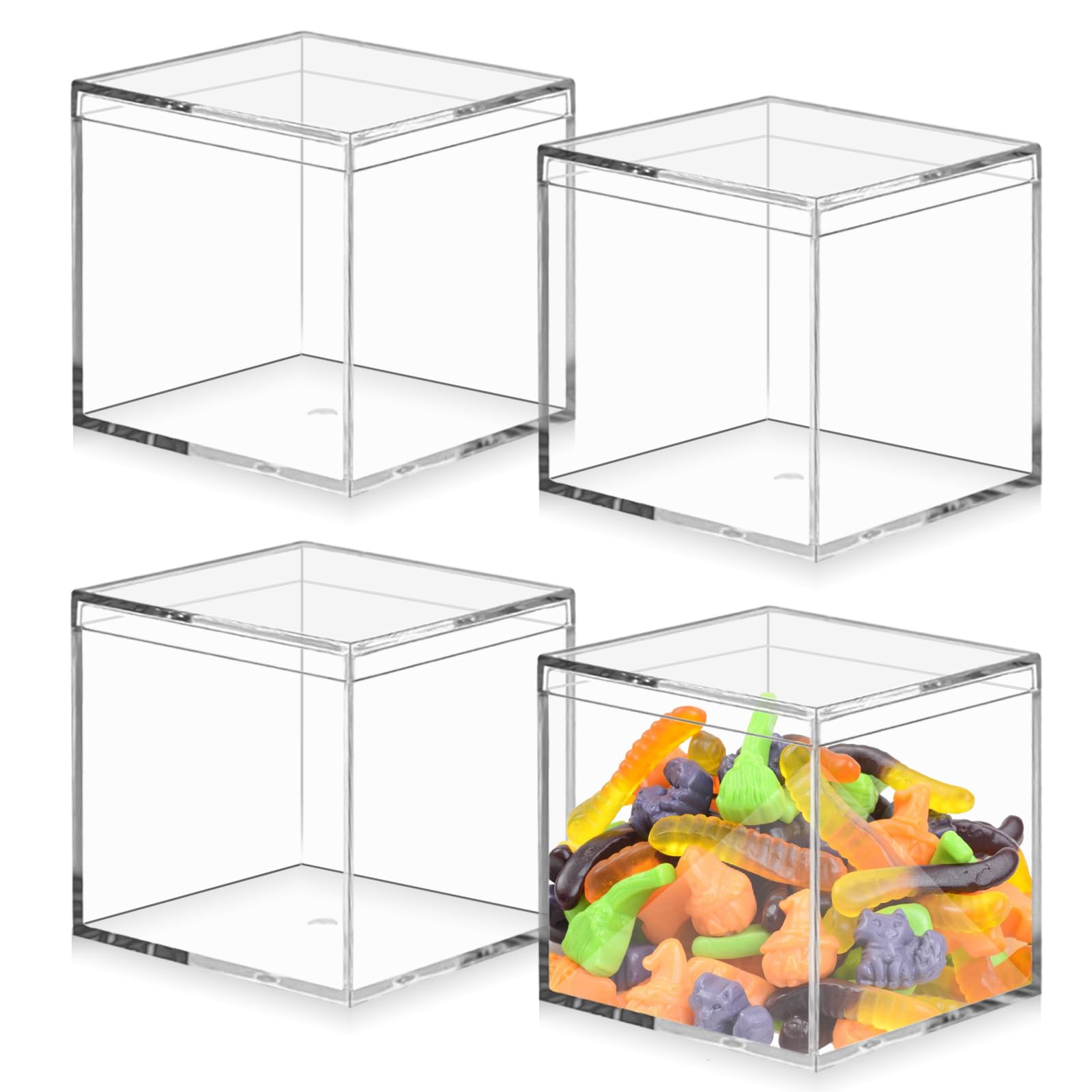 WANDGU 4 Stück Acrylbox mit Deckel: 10 x 10 x 10 cm Kleine Aufbewahrungsbox mit Deckel, Transparent Kleine Acryl Box, Aufbewahrungsbox für Schmuck, Vitrine, Aufbewahrung und Süßigkeiten Verpackung Küche, Haushalt & Wohnen