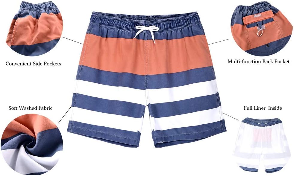 Nonwe Mens Swim Board Shorts Retro Washed Quick Dry Lightweight Beach Shorts - Image 6