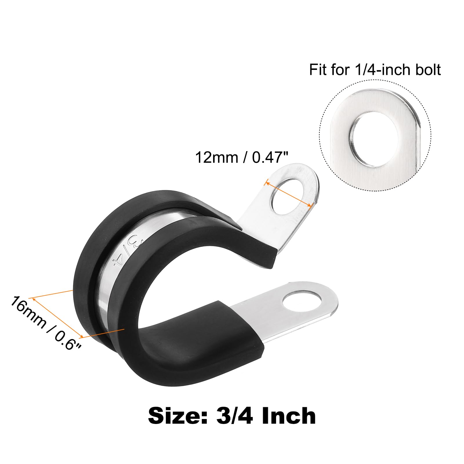 QUARKZMAN 100Pezzi Fascette In Acciaio Inox 304 3/4 Di Pollice Con Cuscinetto In Gomma Isolato Fascette Ad Anello Metallico Per Installazione Di Tubi Cavi Fili E Cavi