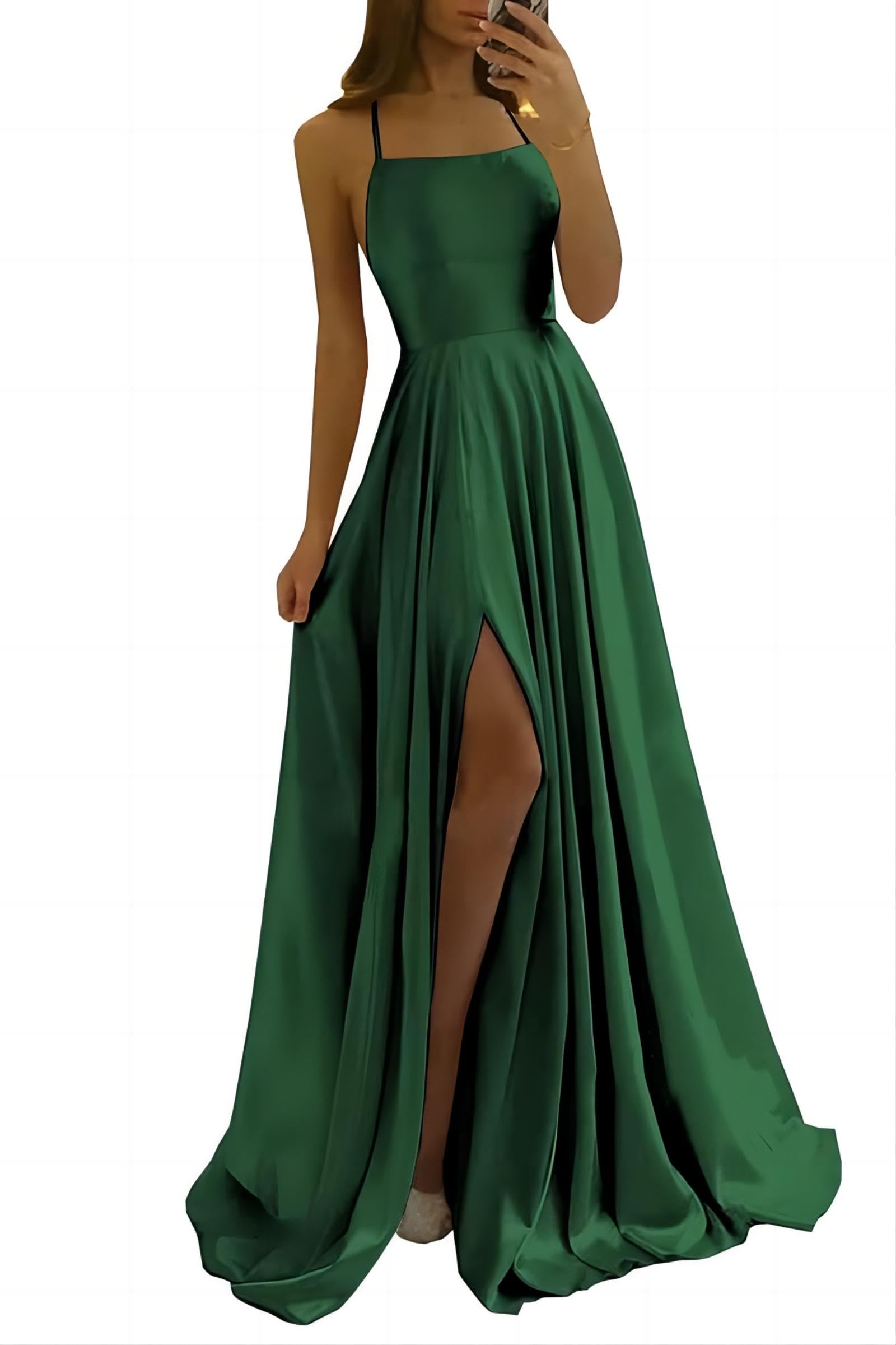 xxxiticat Damen Elegant Lange Ballkleider Satin A-Linie Hochzeitskleid Abendkleider Sexy Neckholder Spaghetti Brautkleid Kleider Lang Prinzessin Brautjungfer Kleid(DN,XS)