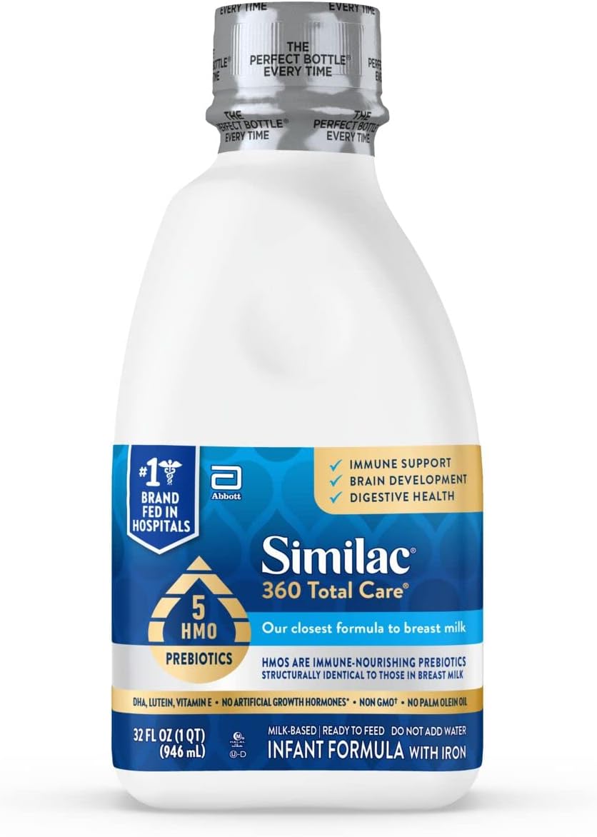 Similac 360 Total Care Infant Formula, Has 5 HMO Prebiotics, Our Closest Formula to Breast Milk, Baby Formula, Ready to Feed, 32-fl-oz Bottle