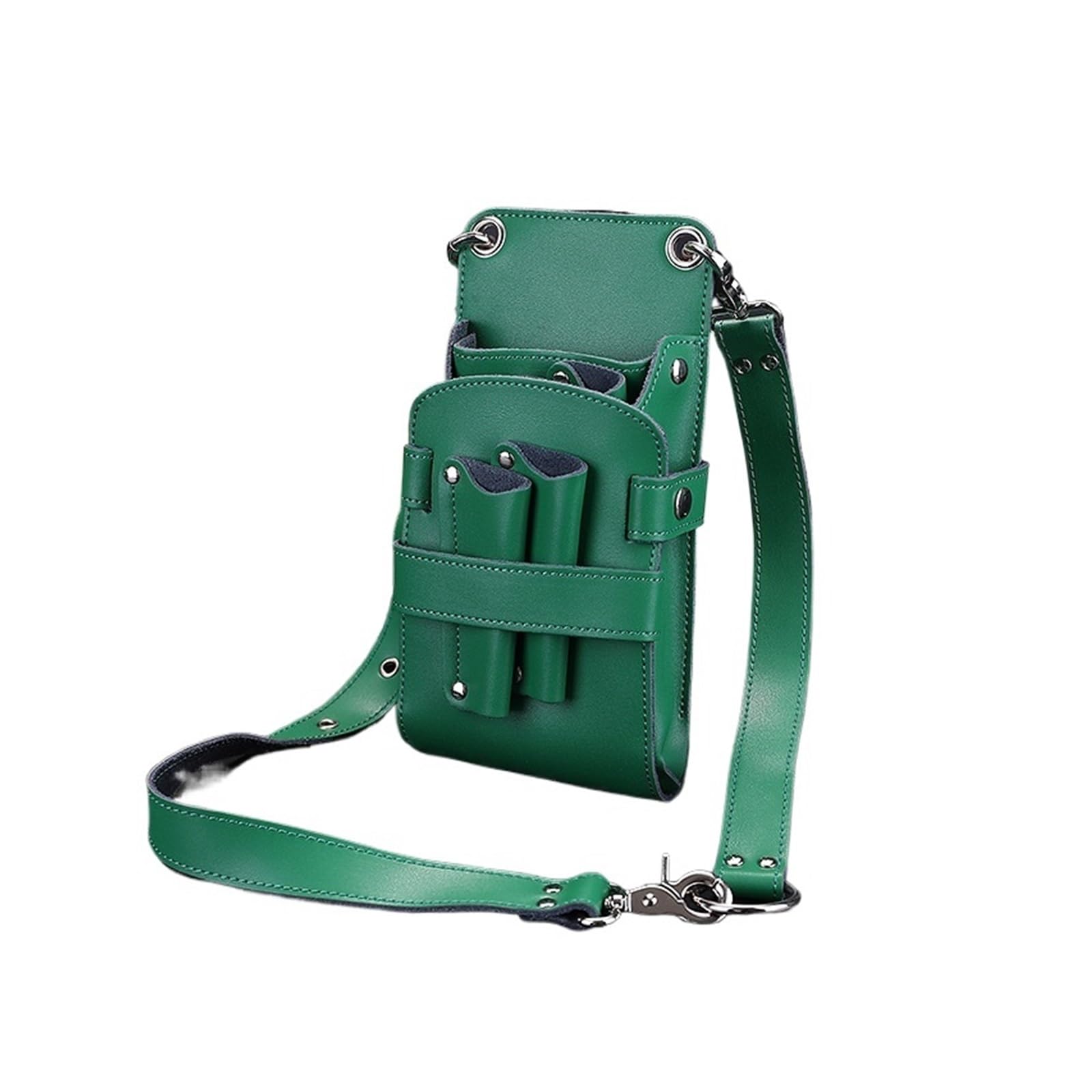 Leder Haarscherentasche Clips Tasche Friseurscherenholster Beutelhalter Fall mit Hüftgurt(Green)