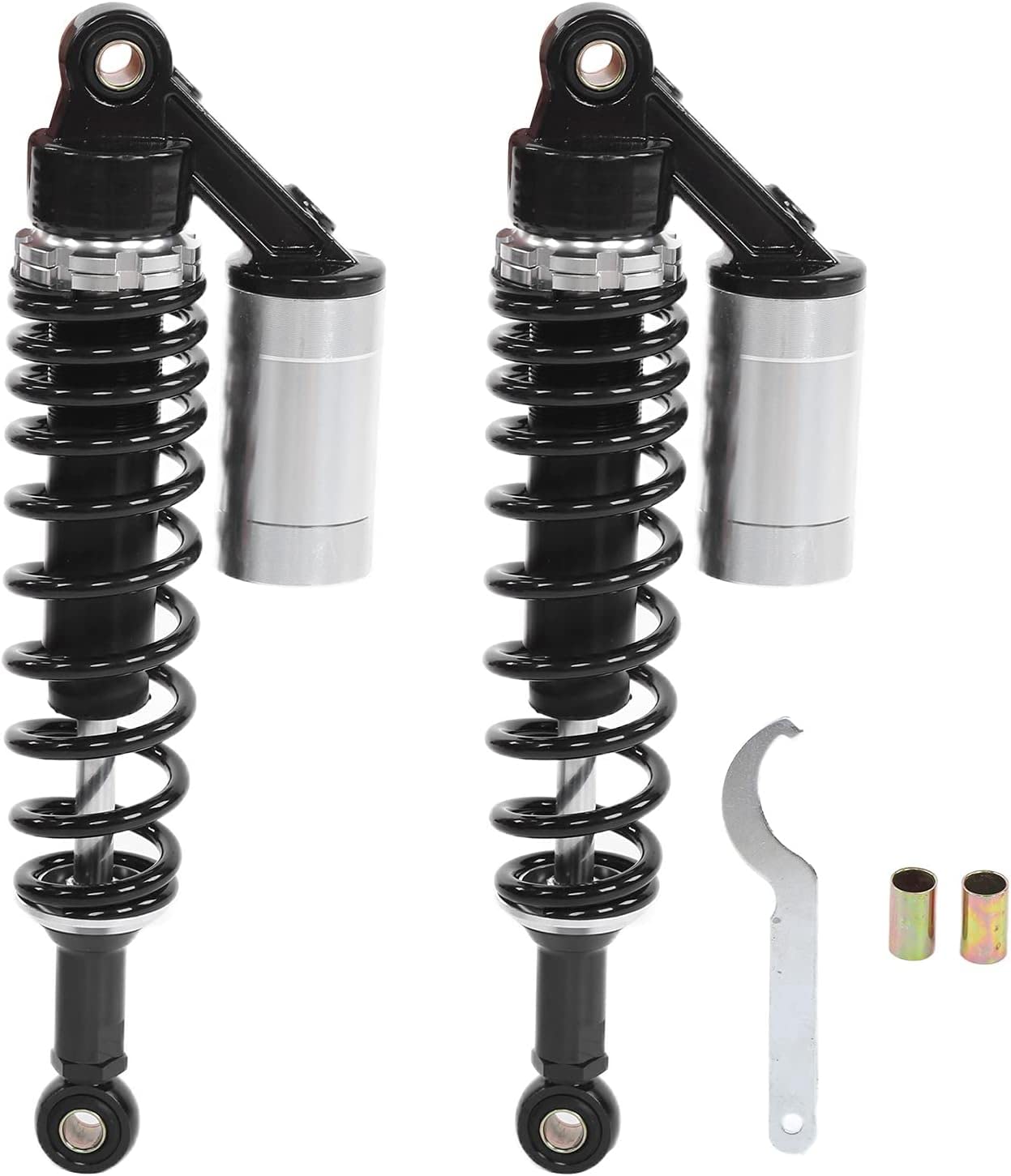 Aramox Amortisseur de Moto Arrière Universel, 340mm, Paire de Suspension à Ressort pour ATV SUV, Alliage d'Aluminium, Noir et Argent