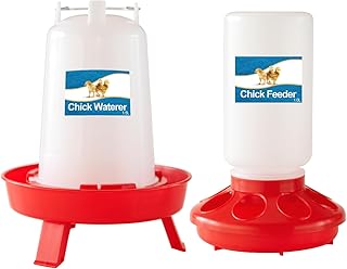 LANARP 1L Chick Feeder and 1.5L Chicken Waterer,Starter Kit Chicken Feeder and Waterer Set,Hanging Chick Waterer with 3 Adjustable Heights, Poultry Waterer (Red)