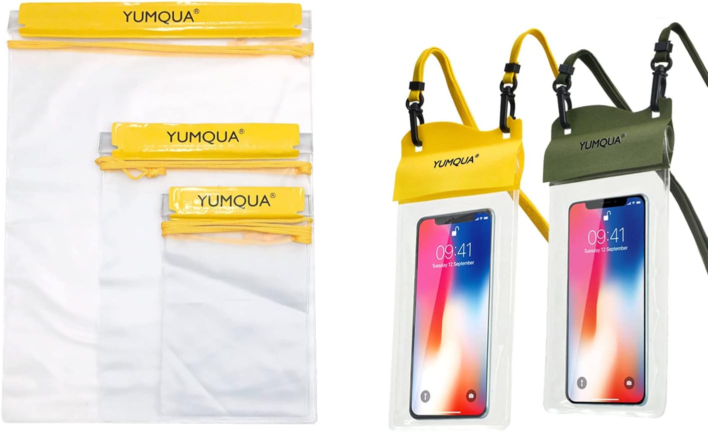 YUMQUA3 Piece Set Waterproof Bags Bundle with 2 Pack Large Waterproof Phone Pouch