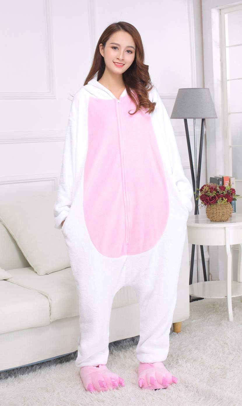 Honeystore Unisex Warm Sleepwear Adult Cosplay Rabbit Pajamas Costume Homewear White M - Image 4
