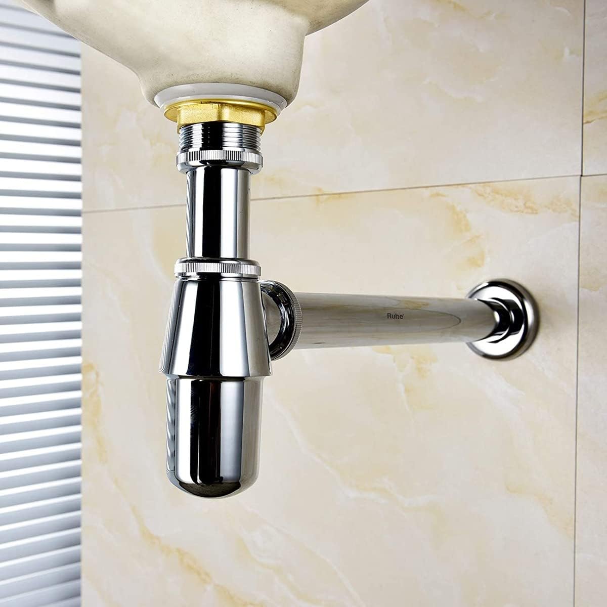 Ruhe® ARC Bottle Trap | Full Brass Bottle Trap with Wall Flange and 12 Inches Pipe | for Bathroom and Wash Basins