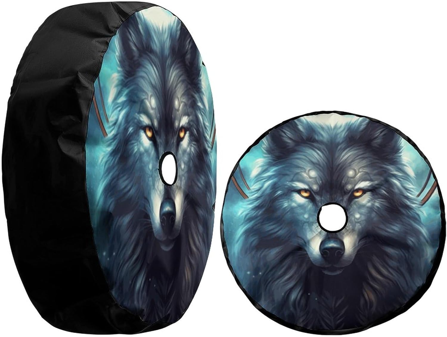 Delerain Spare Tire Cover with Backup Camera Hole Wolf Wheel Covers Waterproof Dust-Proof UV Sun Universal Fit for RV Trailer RV SUV Truck (17 Inch for Diameter 31"-33")