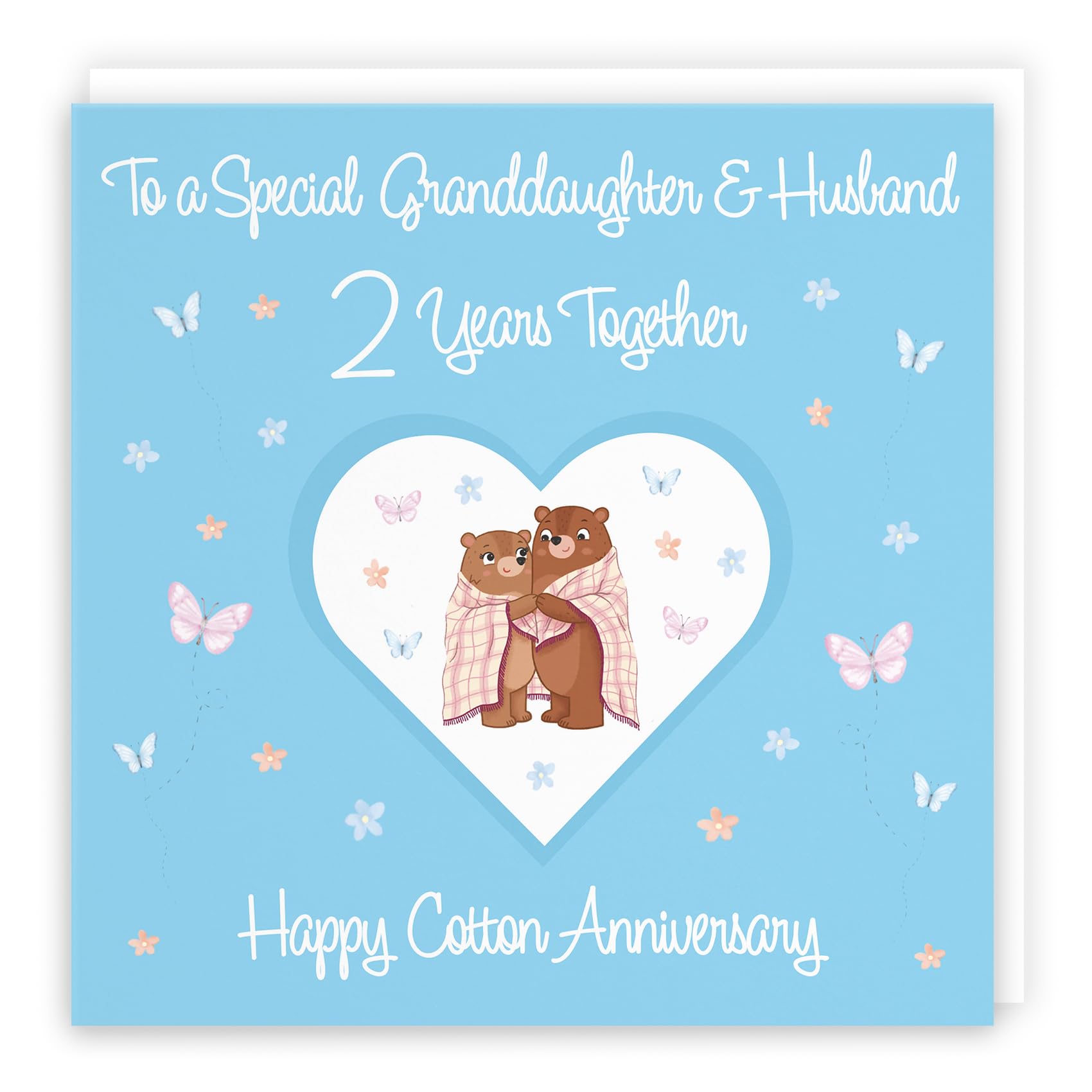 Hunts England, Large Granddaughter & Husband 2nd Anniversary Card, 2 Years, Cotton Anniversary, Romantic Meadows, Fun Card