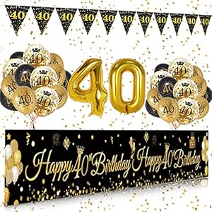 40 Geburtstag Deko Mann, Extra Lange Happy 40. Geburtstag banner (9*1.21 Füße) Schwarz Gold 40. Geburtstagsfeier…
