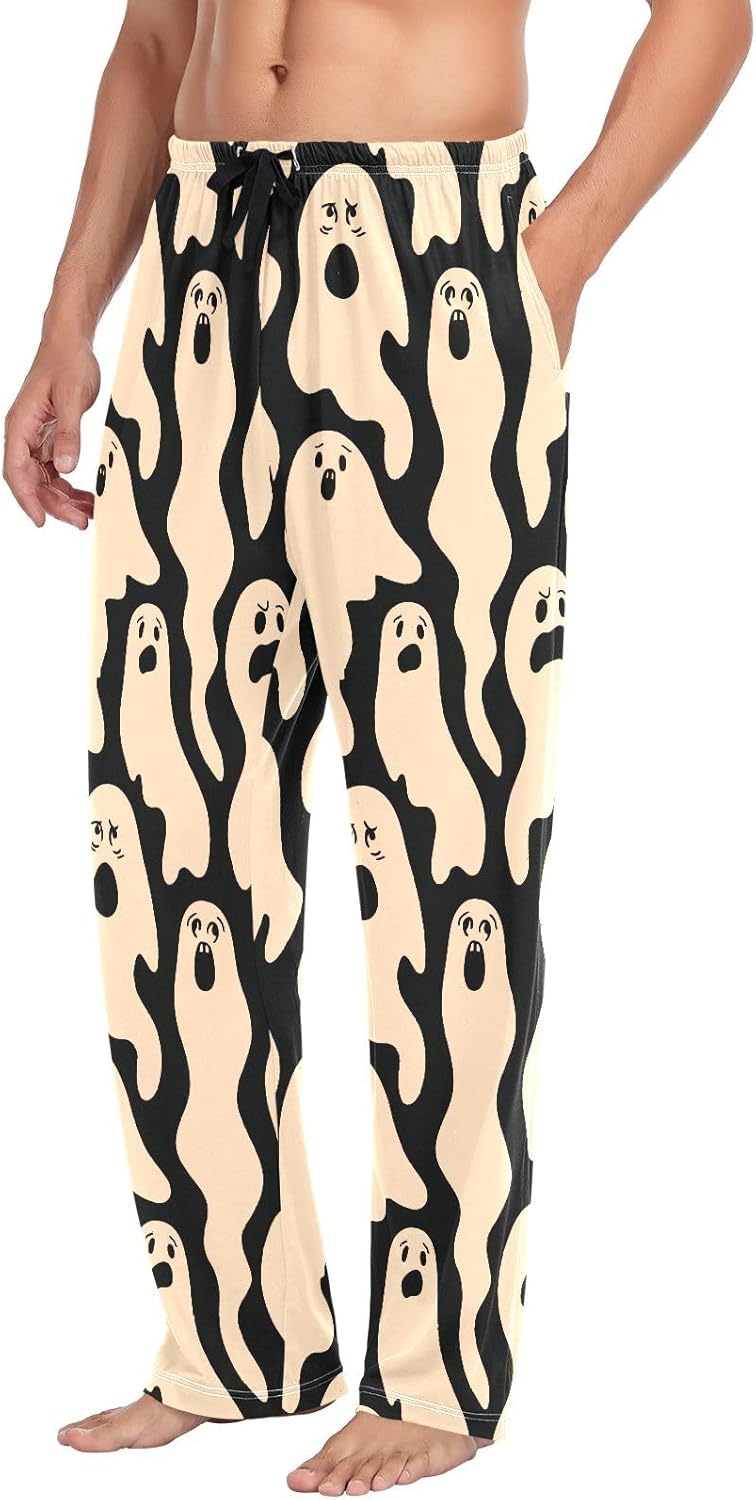ALAZA Strange Ghost Pattern Men's Pajama Pants Men Cotton Pajama Bottoms with Pockets, S