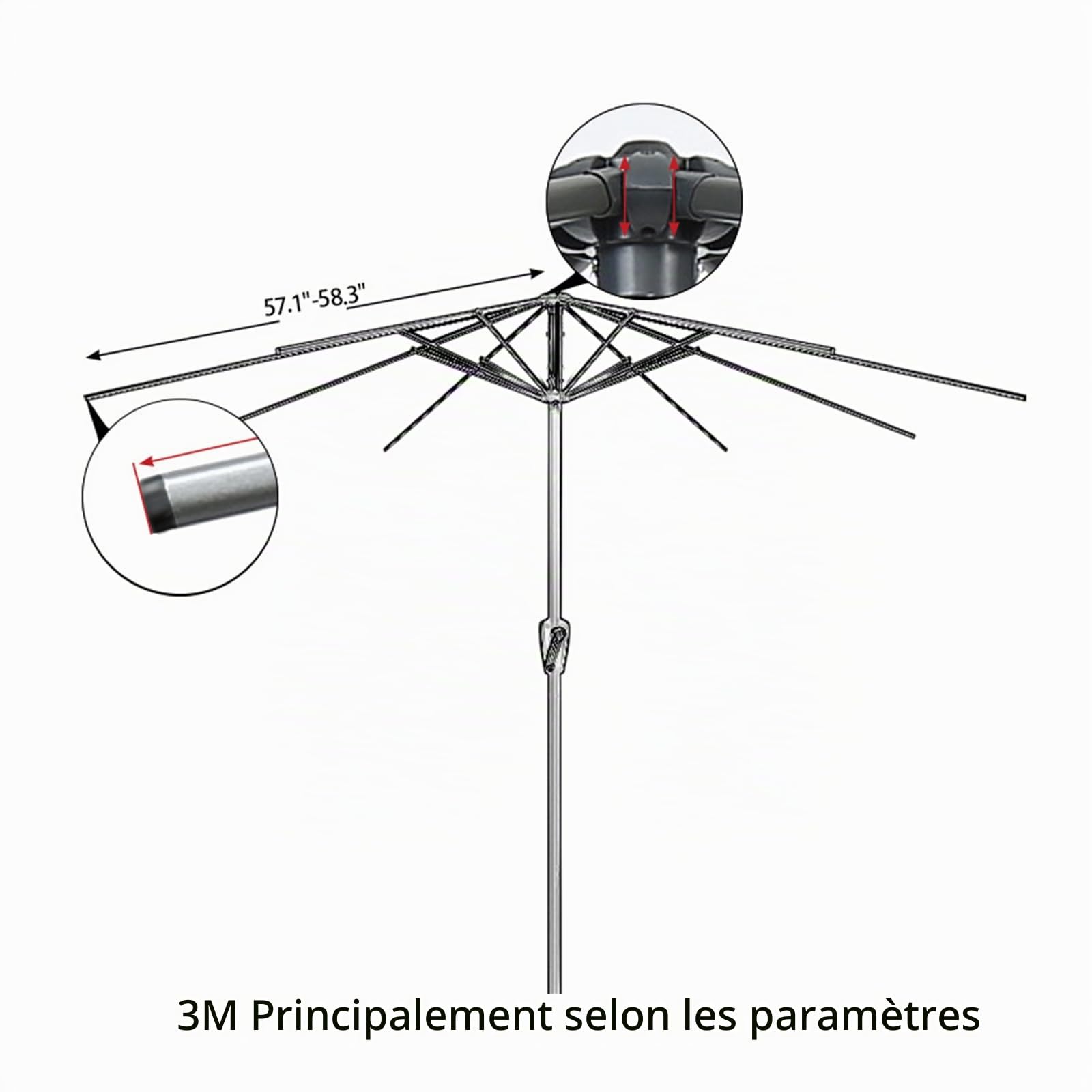 Housse de rechange pour parasol - 2,7 m/3 m - 6/8 baleines - Protection UV - Pour terrasse, jardin, Rouge - 3 m / 8 baleines, grand