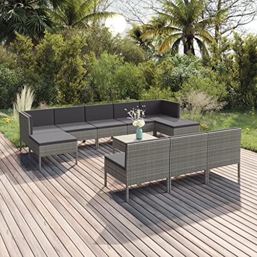 KCCKOM Garden Furniture Set 11 Piece Patio Lounge Set with Cushions Poly Rattan Gray