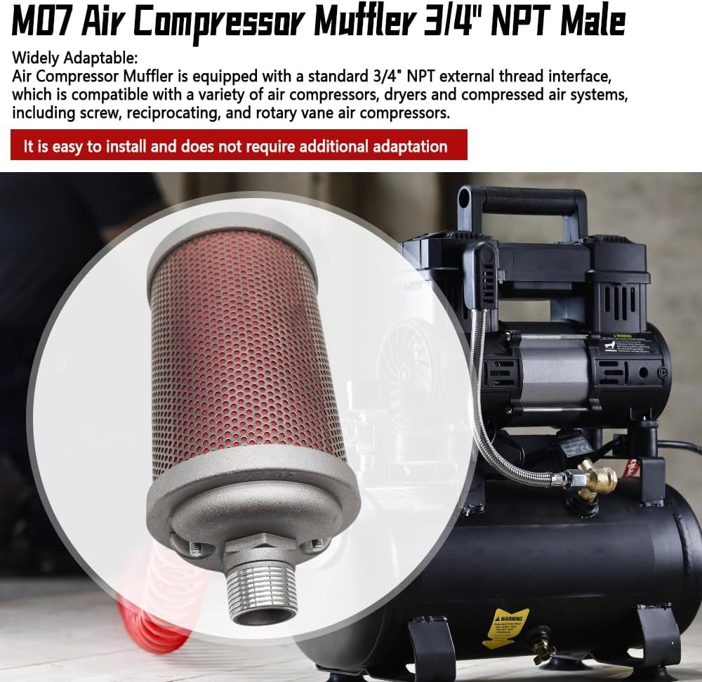 M07 Air Compressor Muffler 3/4" NPT Male Fit for Dryer, Air Compressor, Compressed Air System