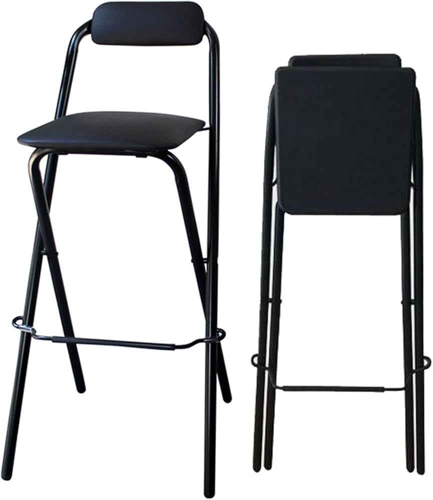 みい　カウンターチェア　黒 Amazon｜75cm 高い折りたたみ式布張りカウンターチェア 背もたれ付き