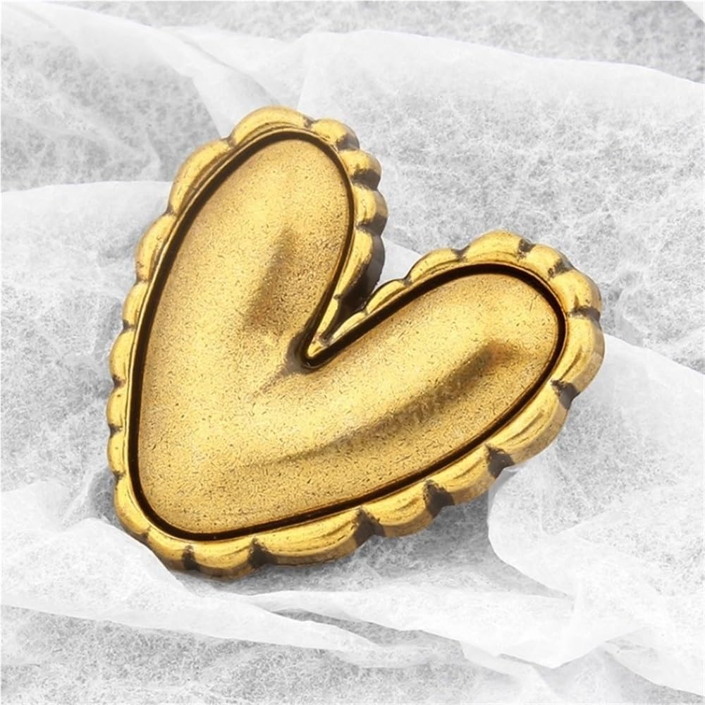 10 Bottoni in Metallo for Maglione di Lana da Donna, Cardigan, Cappotto, Cucito Fai da Te, Moda squisita, Cuore, Amore, Bottoni for Vestiti(Gold,22x23mm)