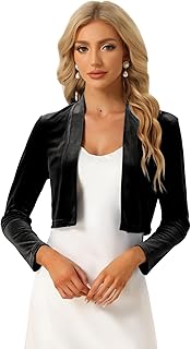 Velvet Shrug for Women's Long Sleeve Open Front Cardigan Cocktail Party Cropped Bolero Jacket - Buy now