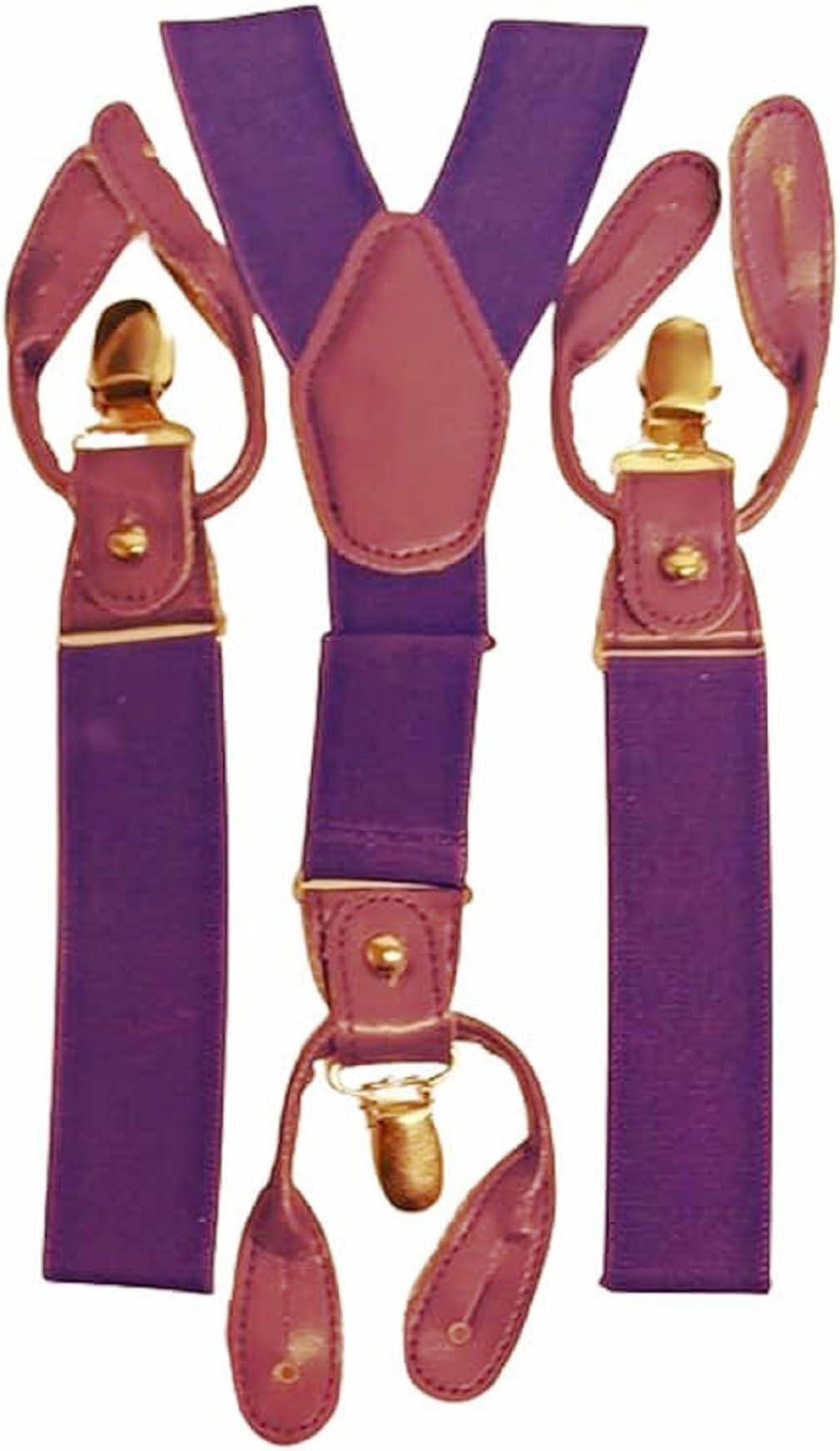 L&L® Mens Suspenders Braces with Clip & Syntheti Leather Button ON Strong 3.5 cm Wide (Purple)