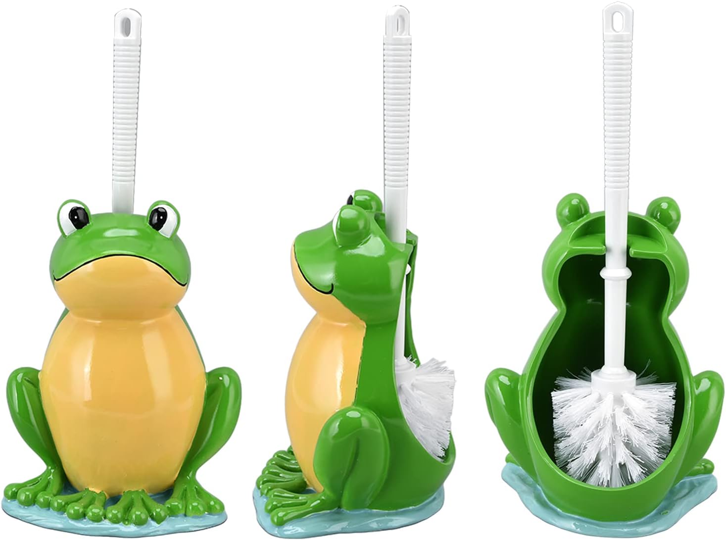 Toilet Brush with Ventilated Drying Holder,Flexible Toilet Bowl Brush Head with Silicone Bristles,Frog Shaped Toilet Brush, Compact Size Toilet Brush with Holder for Storage and Organization
