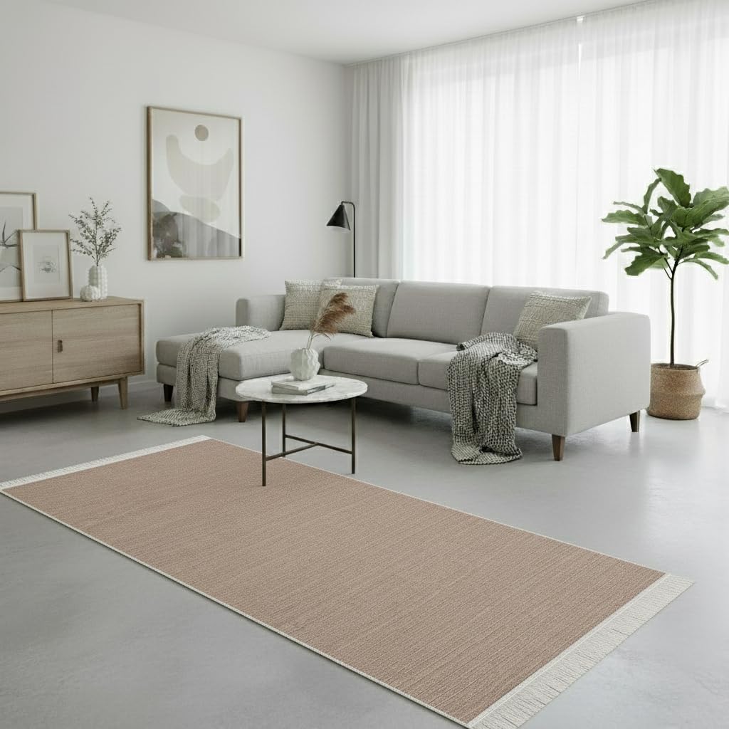 Jimri Teppich Läufer - Tepiche für Wohnzimmer, Schlafzimmer, Küche, Kinderzimmer, Badezimmer - Boho Kelim - Läufer Flur, Beige, Größe: 60x180 cm