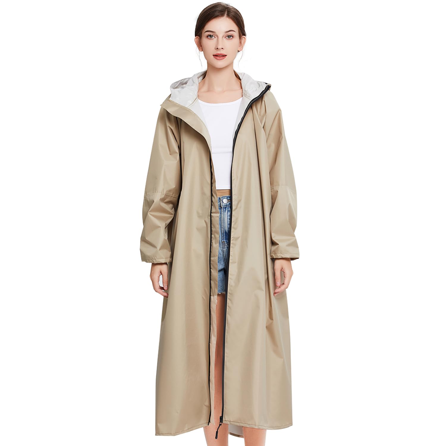 Waterproof Rain Poncho for Women Outdoor Hooded Rain Jackets Reusable Lightweight Outdoor Long Rainwear Raincoats