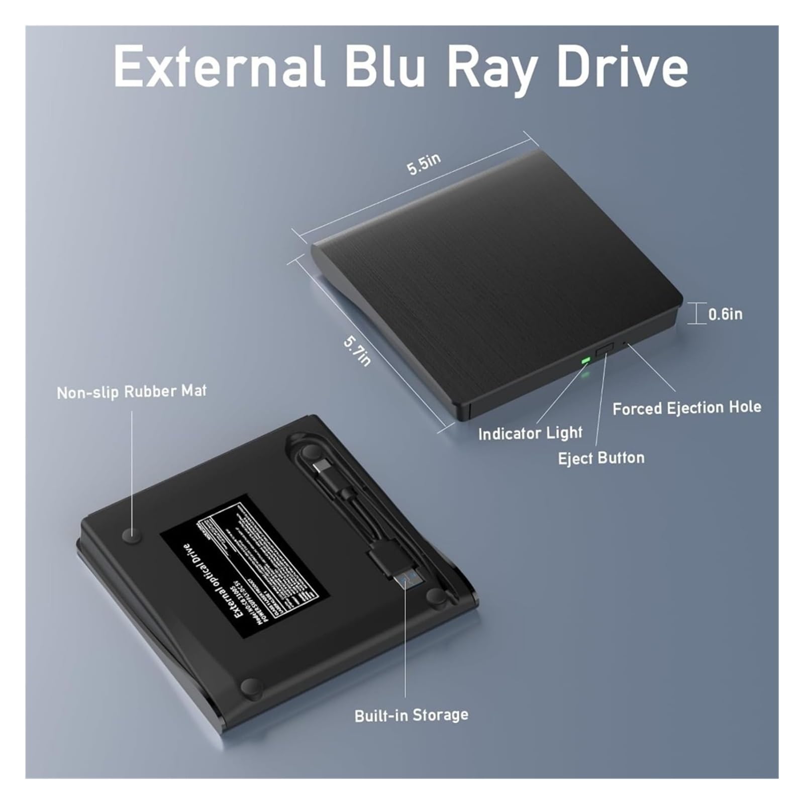 Lecteur Blu-Ray Externe USB 3.0 Et Graveur DVD Blu-Ray Type-C Lecteur CD DVD 3D Portable