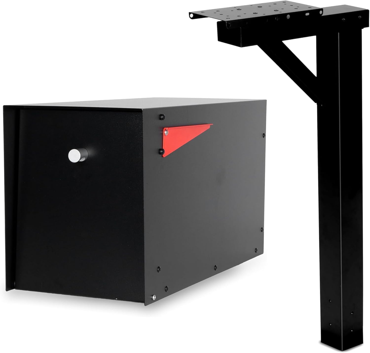 Ilyapa Modern Post Mount Mailbox & Heavy Duty Post Kit for Outside - Black Powder Coated Steel Curbside Mailbox with Universal Mounting Post Sleeve for Residential Use
