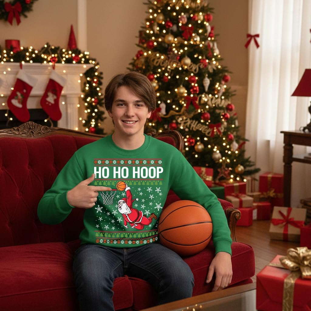 Tstars Merry Swishmas Basketball Sweatshirt for Men Funny Ugly Xmas Sweater Style Holiday Pullover Gift for Players