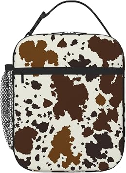 Cow Print Brown Pattern Lunch Bag Insulated Reusable Lunch Box Lunch Tote Lunchbox Portable Bento Bags For Men Women Office Work Travel Picnic Camping