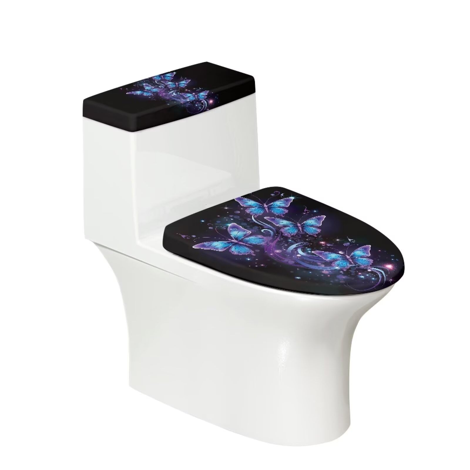 Kathyboom Butterfly Galaxy Toilet Lid Cover Toilet Tank Lid Dust Covers Soft Durable Reusable Toilet Seat Covers with Elastic Edge Fit Hotel Home Toilet Bathroom Decor