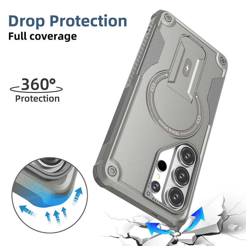 Image of US LITE Back Cover for Samsung Galaxy S26 Ultra with Portable Kickstand | MagSafe Compatible Magnetic Case | Shockproof Military Grade Protection | Extreme Protection Phone Cover - Grey
