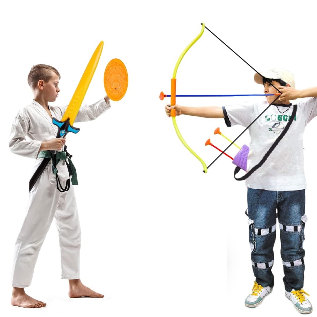 Ratnas Shoorveer Fighting Set Consists of Bow and Arrow, Sword, Shield & Quiver to Hold 3 Suction Cup Tip Arrows Target Game Toy Weapon Set for Kids (Multicolour) (B0BRSV1117) Amazon Price History, Amazon Price Tracker