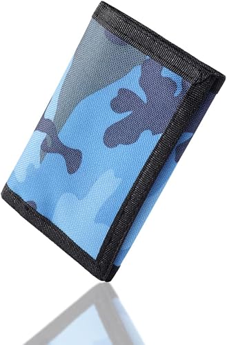Miniatura 3 de Billetera para niños, de lona para deportes al aire libre, unisex, azul, camuflaje, cremallera, ligera, 3 ranuras para tarjetas, 1 ventana para