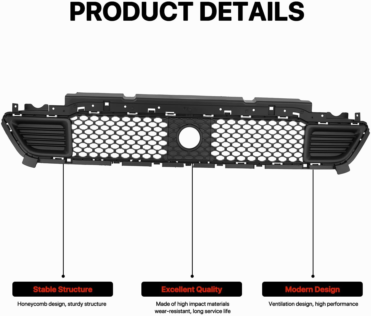 KARPAL Front Bumper Cover Grille Compatible with 2019 2020 2021 2022 Jeep Cherokee Replaces 68288045AB, CH1036187