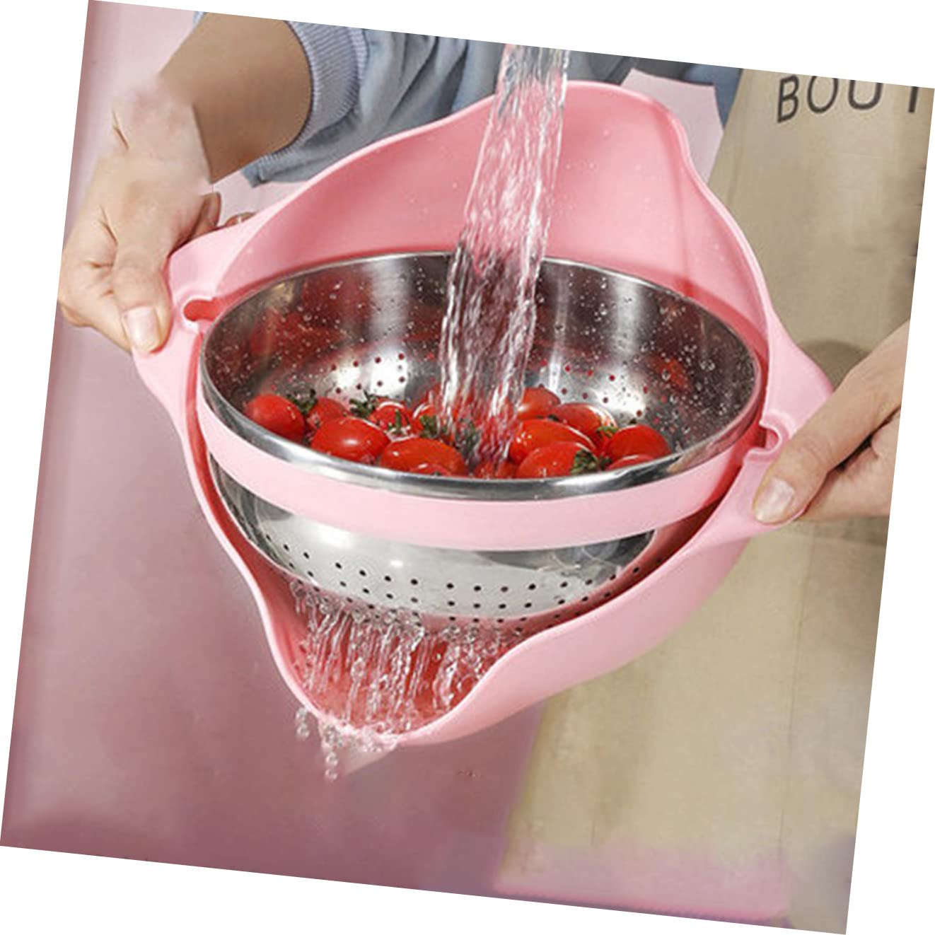 Cuenco Colador de Arroz de Acero Inoxidable Rosa de Doble Capa
