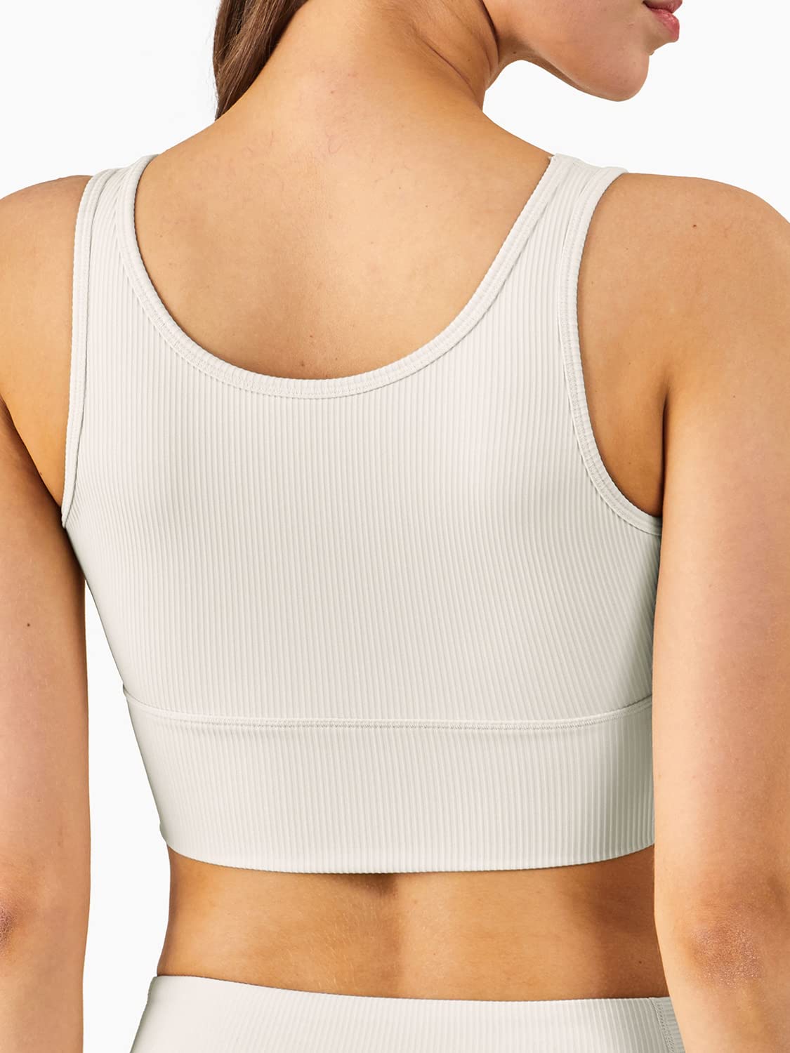 Longline Reggiseno Sportivo Canotta Reggiseno Top per le Donne Senza Soluzione di continuità Reggiseno Sportivo a Costine Top di Allenamento Imbottito Crop Top, U-white, M