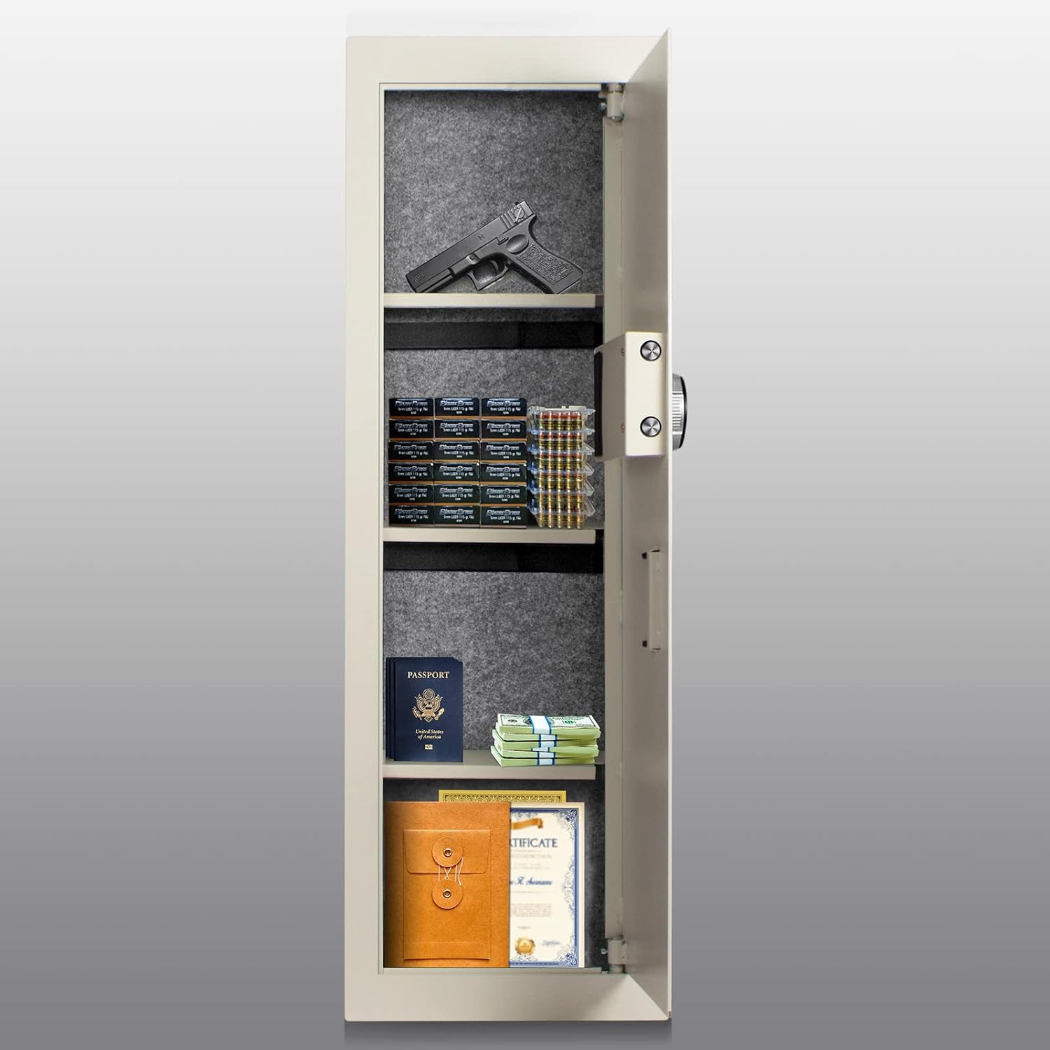 Langger Biometric Wall Safe Fingerprint Security Safe Between Studs, Hidden Gun Safe for Valuables, Rifle Shotgun Handguns (White -Large)