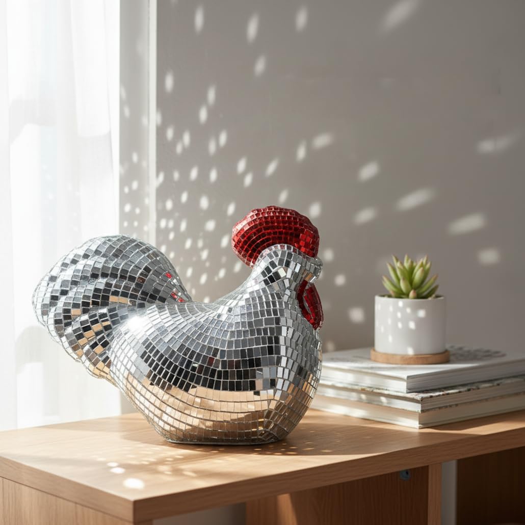 Boule disco poulet en verre rouge déco table anniversaire