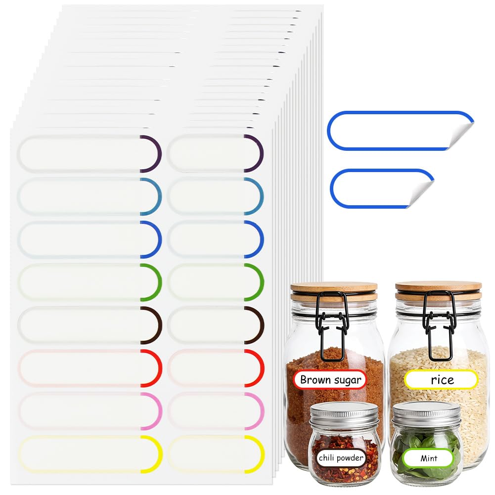 DiULi Labels for Jars 20 Sheets,Self-Laminating Protective Film Stickers,Waterproof Reusable,Wipe-Clean & Long-Lasting for Kitchen Pantry Food Storage Organisation -Storage Boxes Glass Bottles Jam Jar