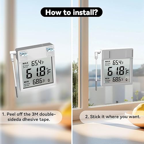 Miniatura 6 de Temómetro digital de ventana, termómetro para exteriores, medidor de temperatura para exteriores con pantalla LCD grande, registro mínimo máximo,