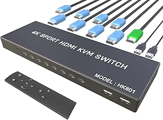 KVM Switch HDMI 8 Port - HDMI Switch with Remote- USB Switch Selector for 8 Computers Share Keyboard Mouse Printer,Flash Drive,HD Monitor, Support 4K@30Hz, 8 HDMI KVM Cables 1 Remote Included