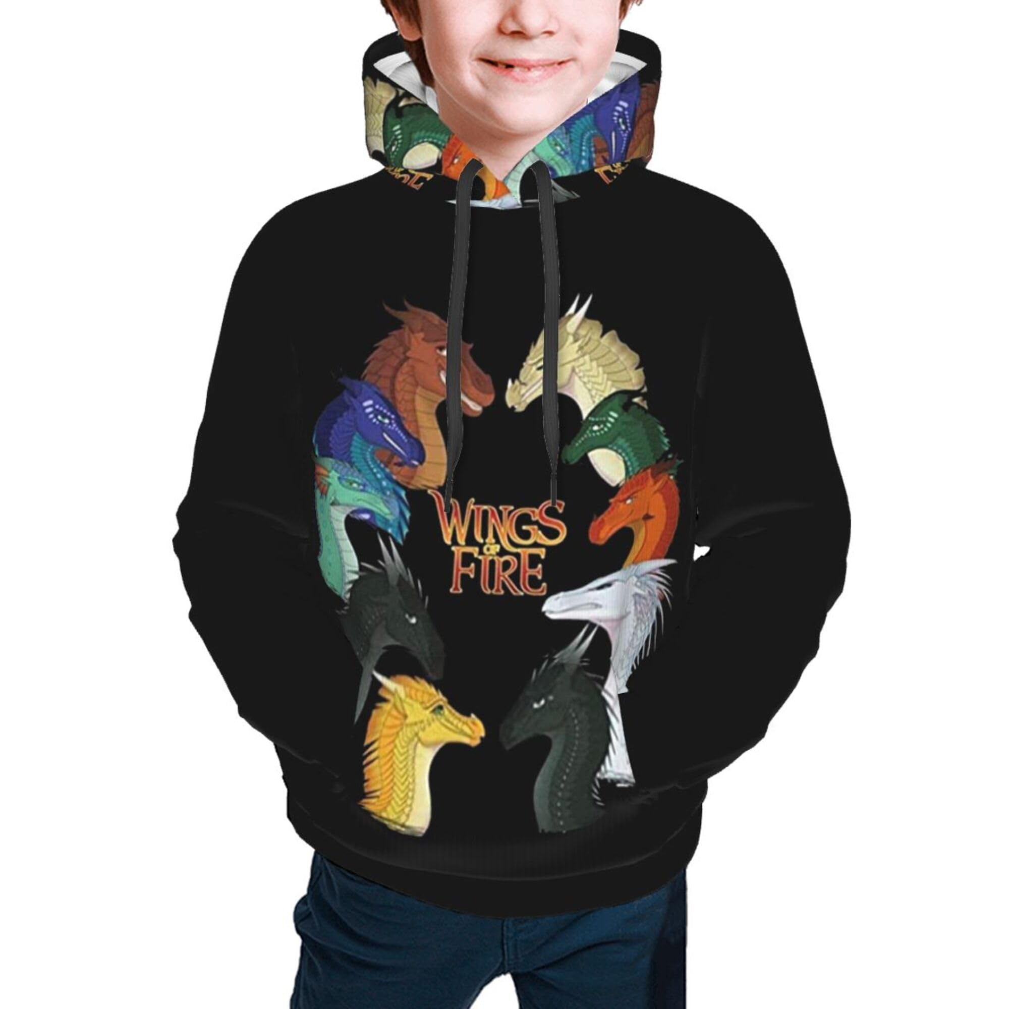 KKARNXOR Youth Hoodie Fire Dragons Wings Fashion Hooded Casual Sweatshirt Pullover with Pockets for Mens and Womens S