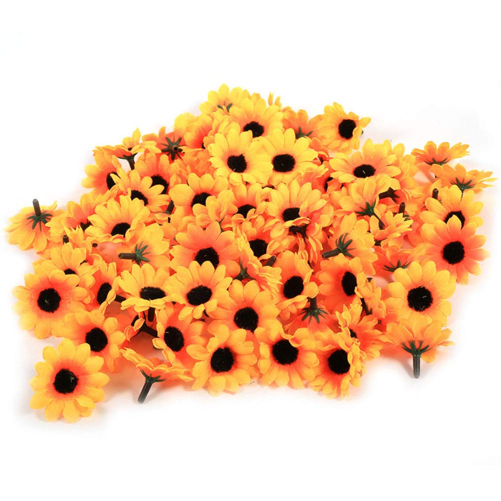 Teensery 100 Pcs Artificial Daisy Flowers 4 cm Fake Chrysanthemum Sunflower Daisy Flowers Heads for DIY Crafts Wedding Party Home Decoration (Yellow)